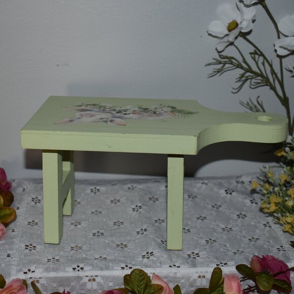 Handmade Pig Flowers Green Wood Riser Country Cottage Farmhouse Decor - Picture 8 of 13